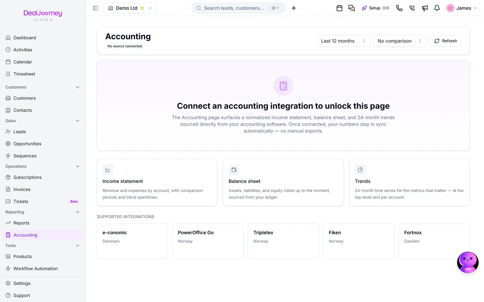 The Accounting page in DealJourney