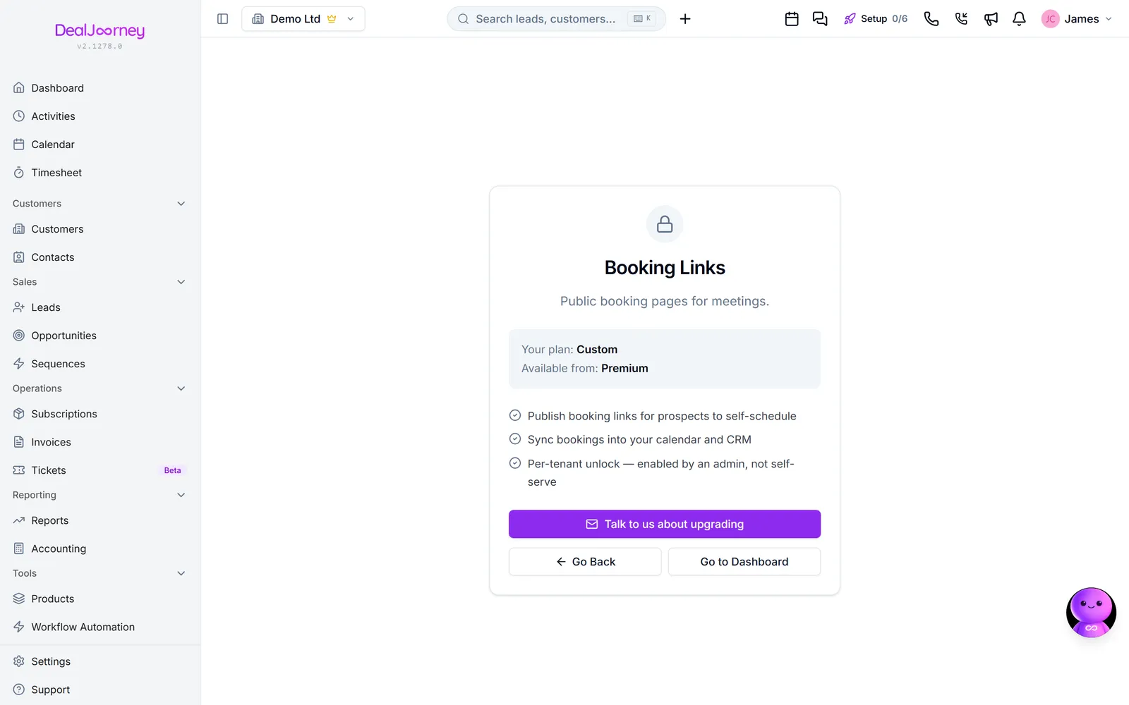 The Meeting scheduling page in DealJourney