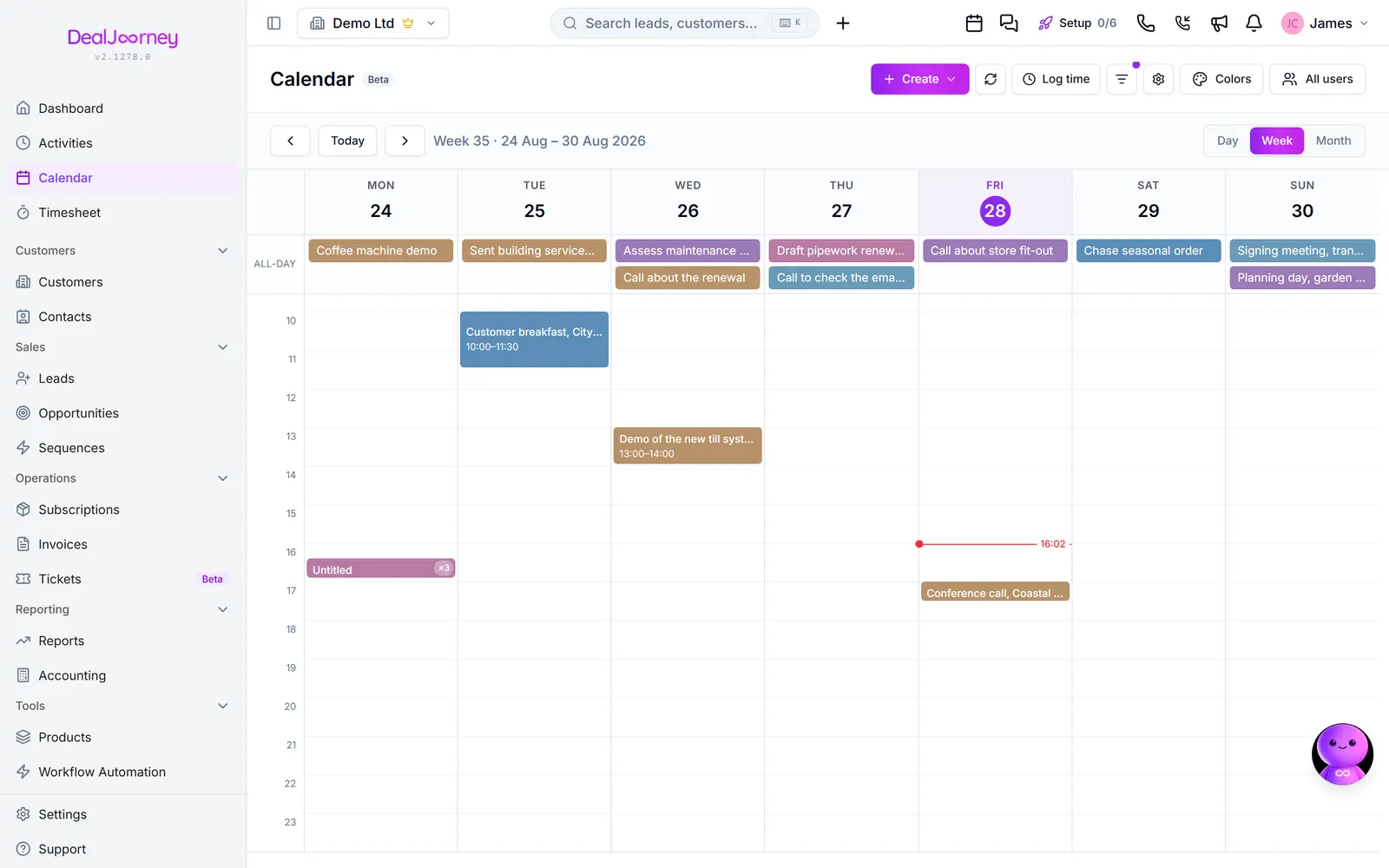 The Calendar page in DealJourney