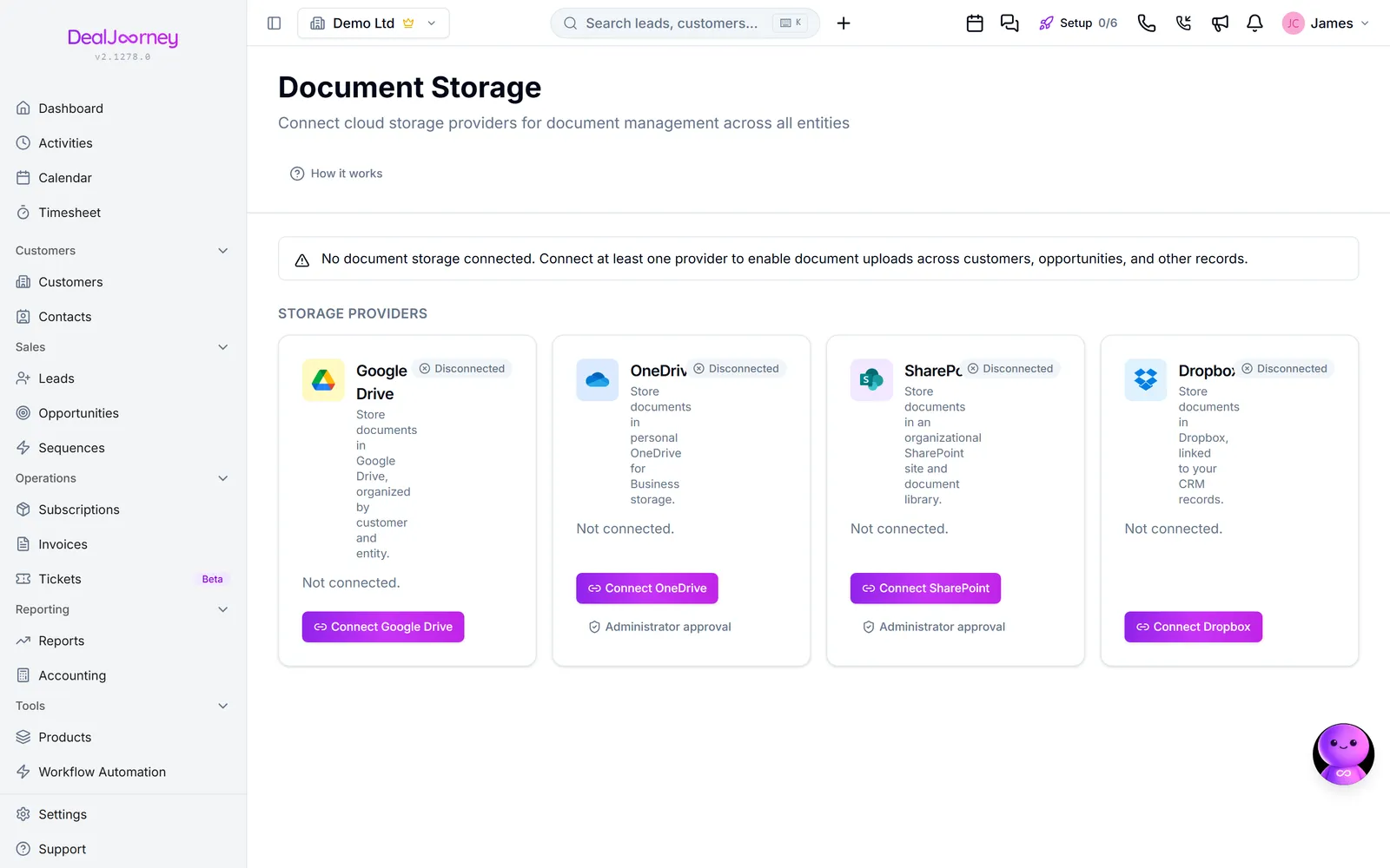The Document storage page in DealJourney