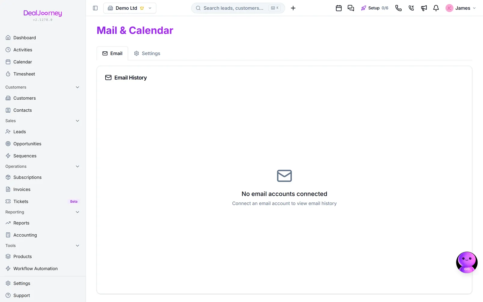 The Email and calendar sync page in DealJourney