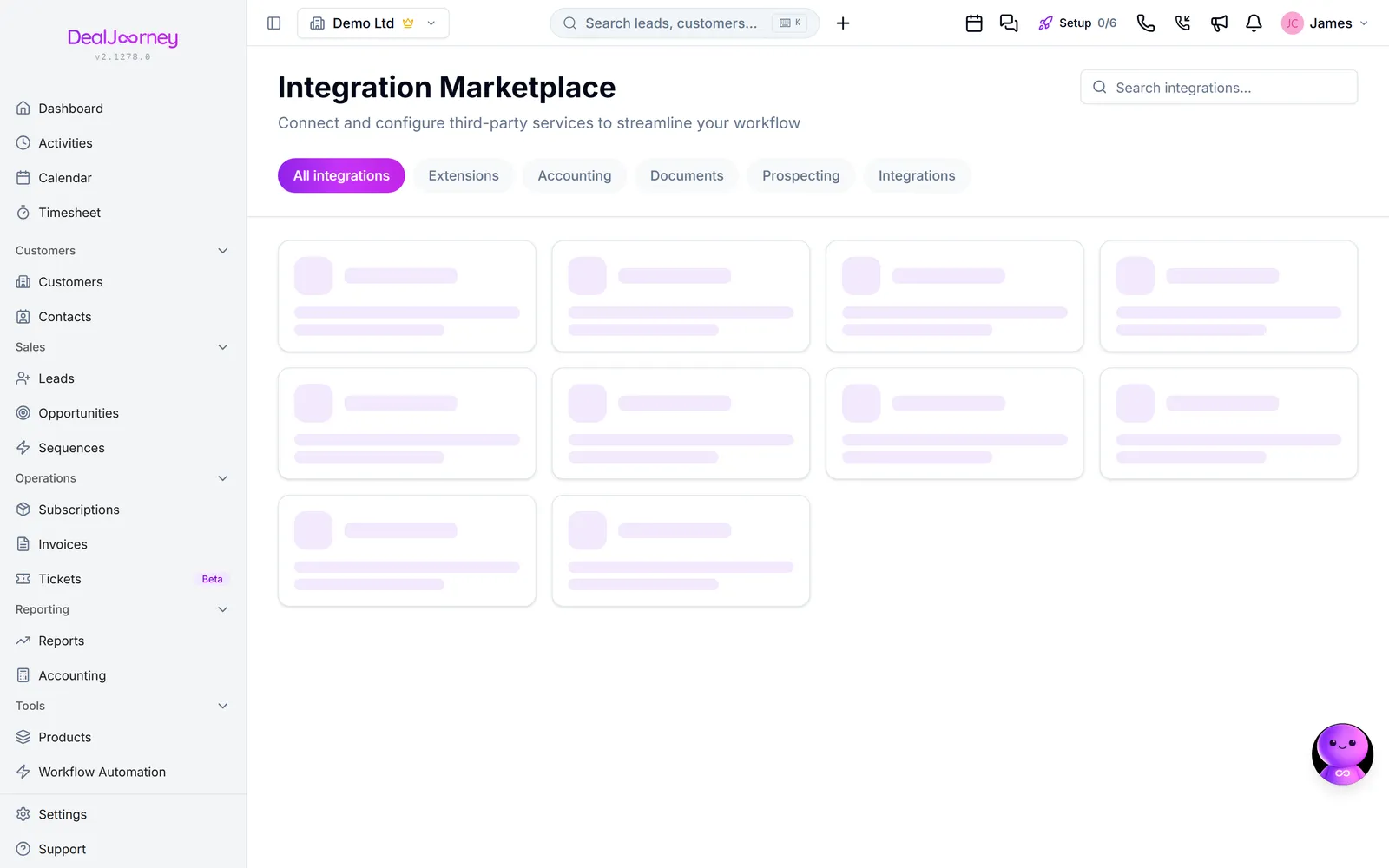 The Integrations page in DealJourney