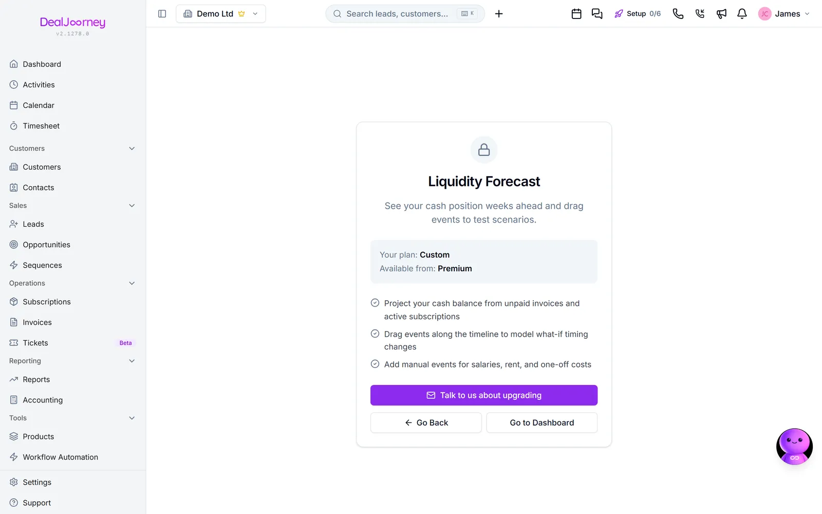 The Liquidity forecast page in DealJourney