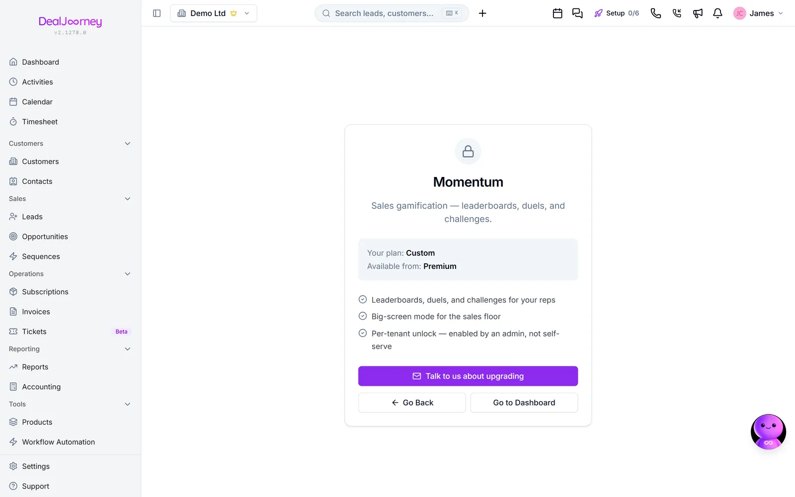 The Momentum page in DealJourney