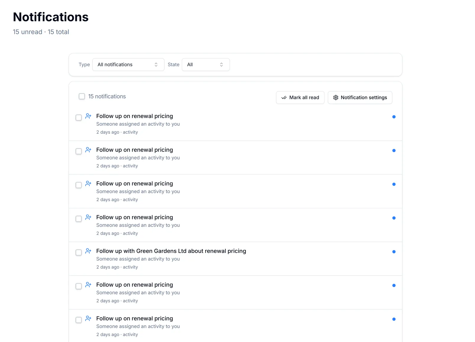 The Notifications page.