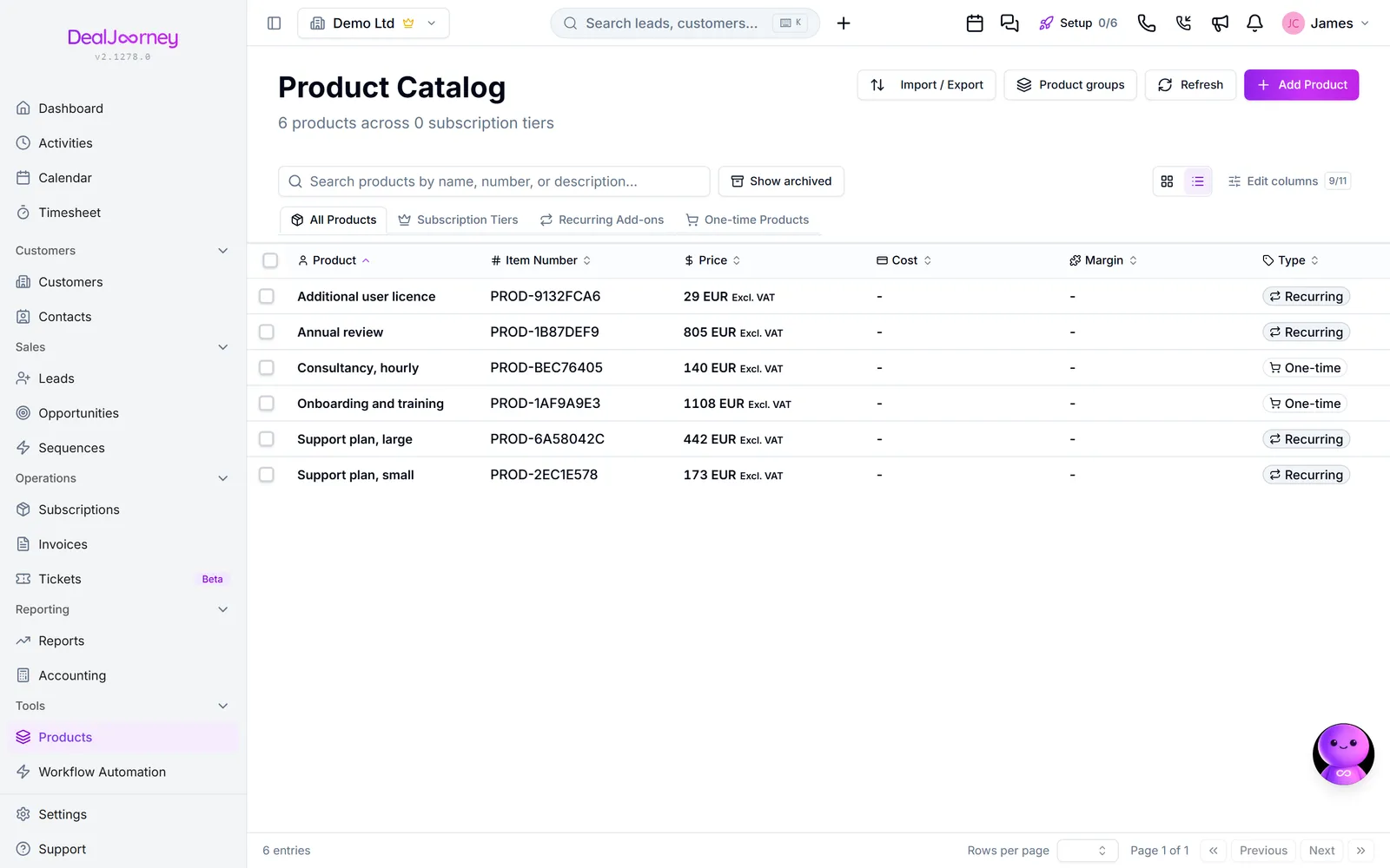 The Products page in DealJourney